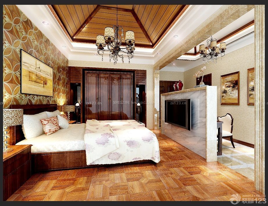 东南亚风格设计 自建房室内设计 大卧室 木质吊顶