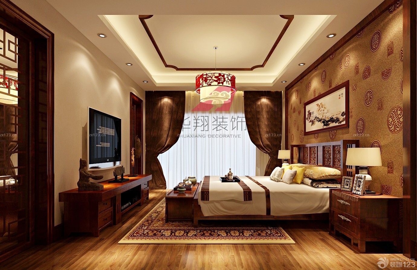 新中式风格 四室两厅 大卧室 床头背景墙