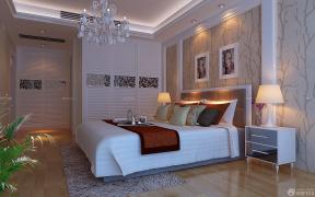 新中式风格 四室两厅 大卧室 床头背景墙 花纹壁纸