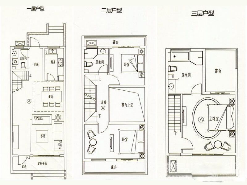 田园东方A南户型 面积约为：151 平3室2厅3卫1厨