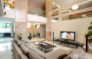 现代设计风格复式楼休闲区布置室内电视背景墙设计图欣赏