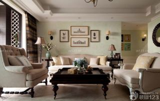 美式装修风格家居客厅组合沙发背景墙装饰图