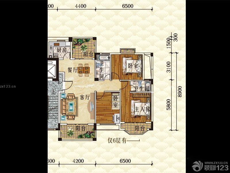 清水蓝湾户型图洋房E1栋6层户型 面积:118.99m2