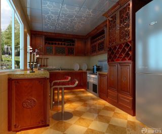 中式风格厨房铝扣天花板吊顶设计效果图
