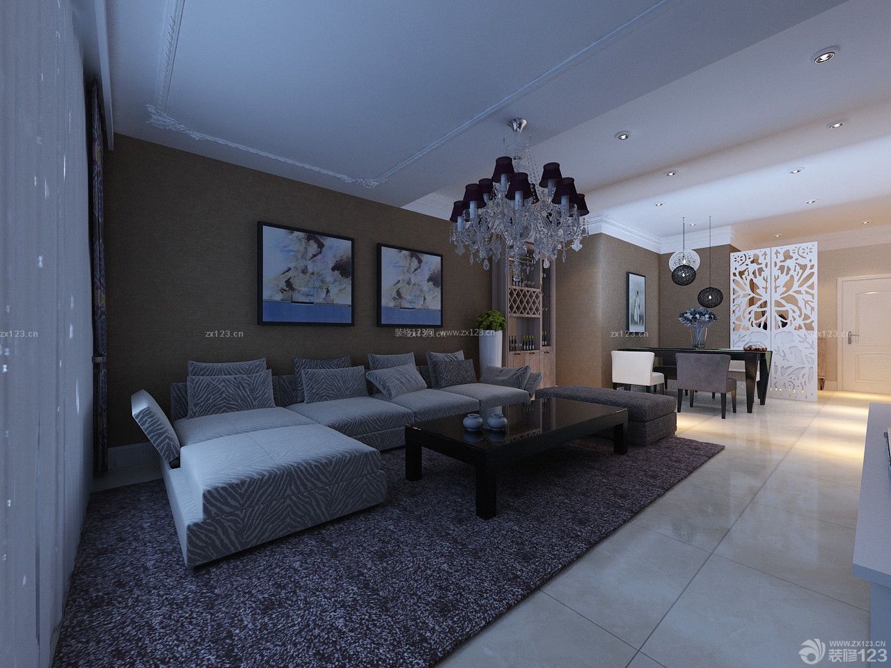 现代设计风格 三室两厅 家居客厅装修效果图 软沙发