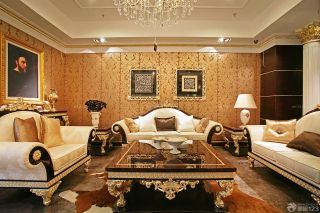 美式家装大客厅组合沙发背景墙画装修图欣赏