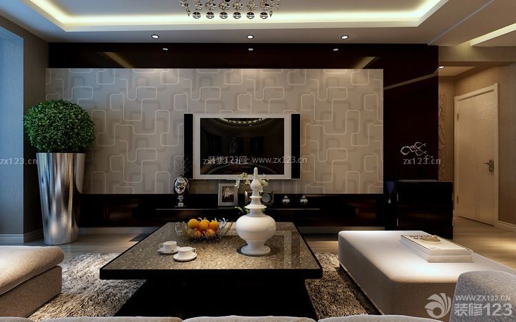 现代设计风格客厅室内电视背景墙装修如图