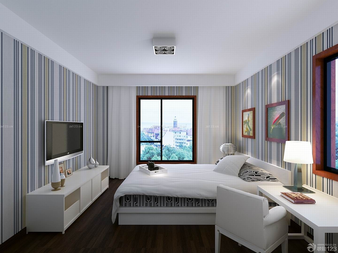 现代设计风格 大卧室 条纹壁纸