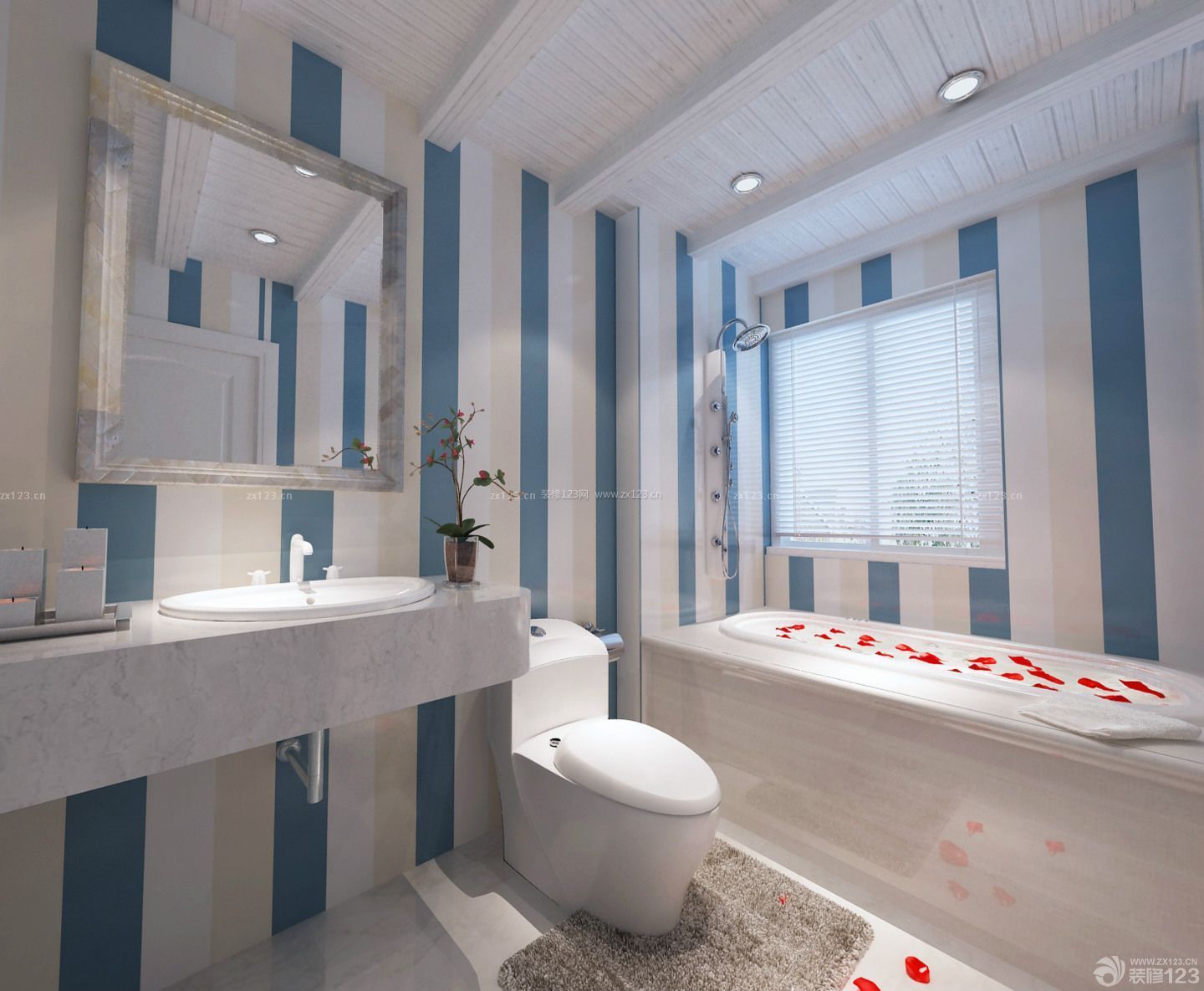 2014浴室装修效果图 木质吊顶 卷帘 