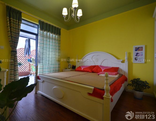 田园风格设计 小清新卧室 黄色墙面 