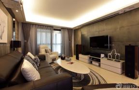 现代客厅 客厅沙发摆放 瓷砖电视背景墙 