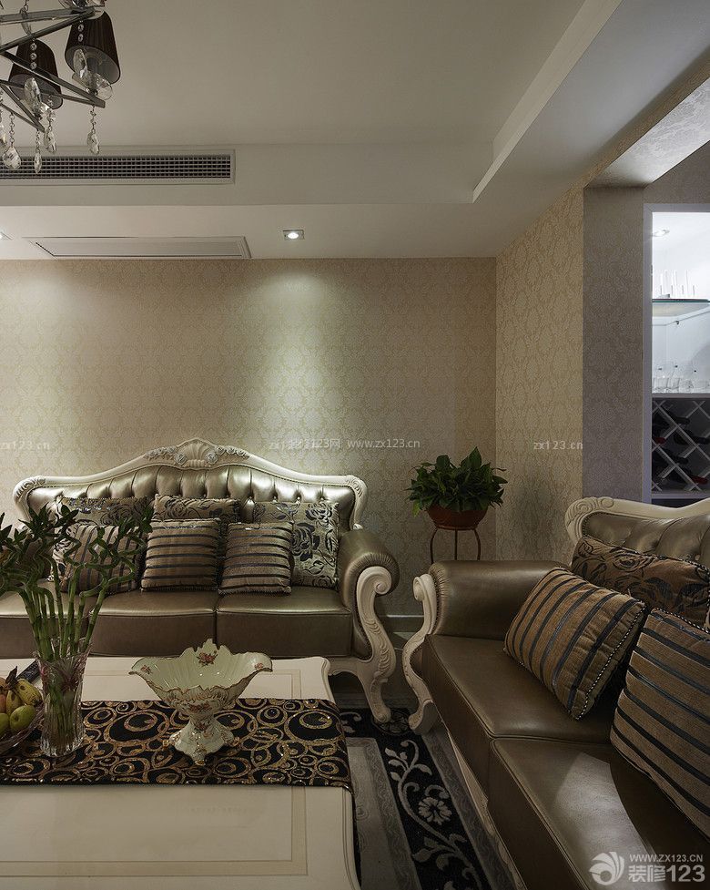 客厅装修设计 真皮沙发 现代美式 