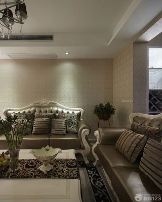 现代美式风格客厅真皮沙发装修设计图片