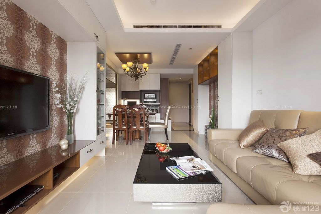 110平米房子 现代中式风格 客厅装修设计 真皮沙发 