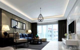 120平方现代中式风格长方形客厅室内地毯图