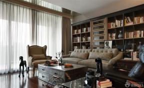 100平米房子 现代美式 家装客厅设计 纯色窗帘 