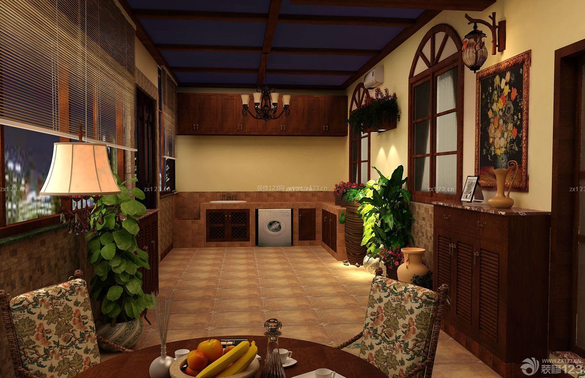 100平方美式田园风格餐厅地砖效果图