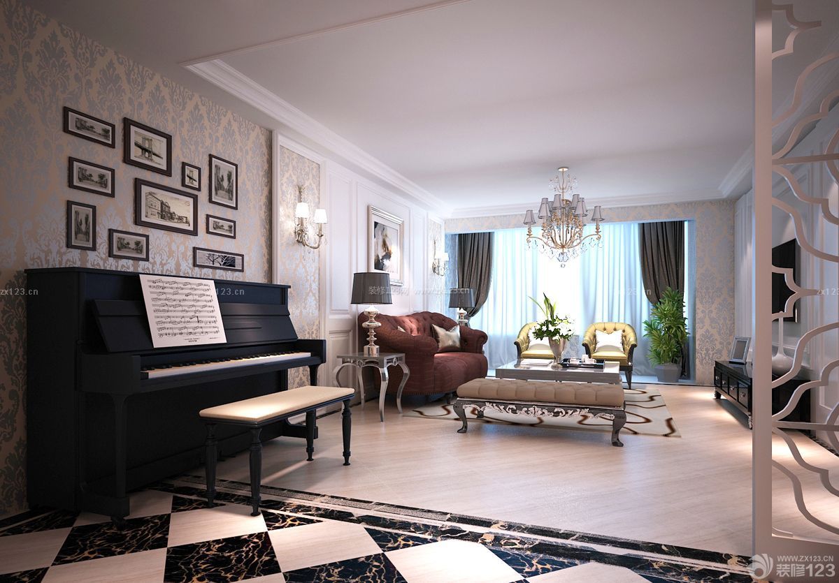 120平米 新古典 家装客厅 白色木地板 