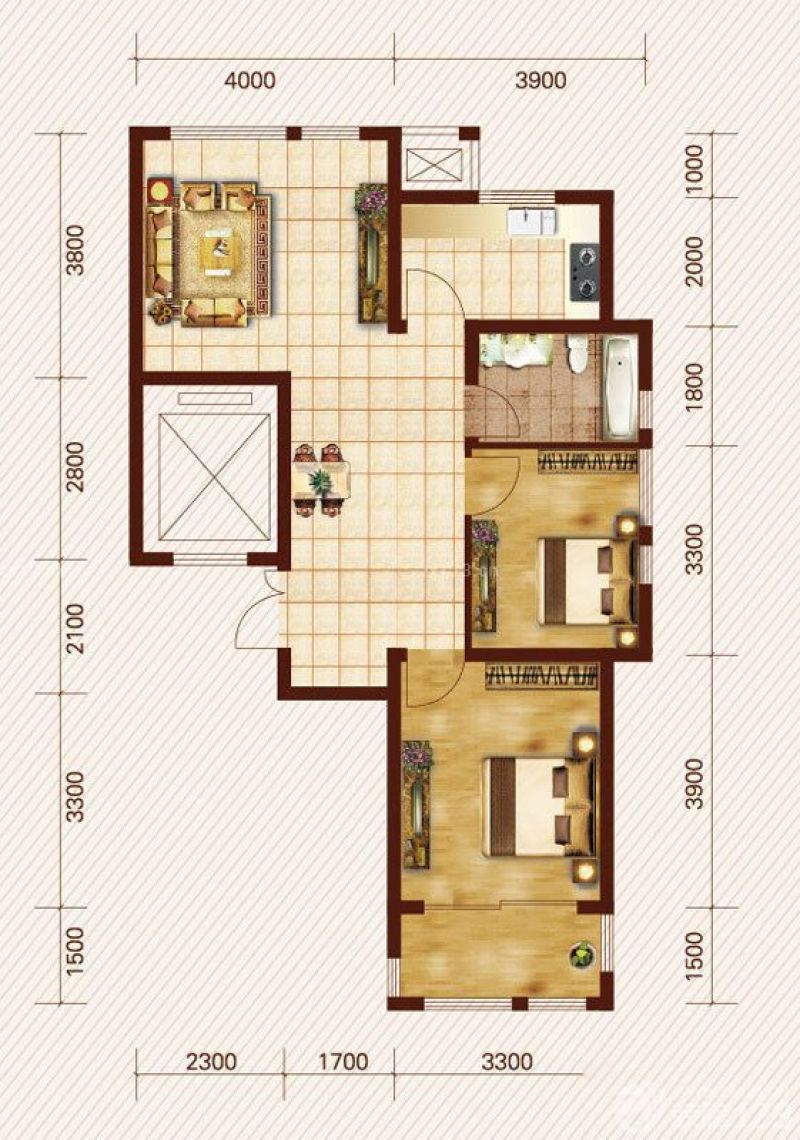 金御瞰景户型图一期6,7号楼标 面积:86.90m2