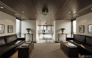 现代设计风格样板房客厅木质吊顶装修效果图