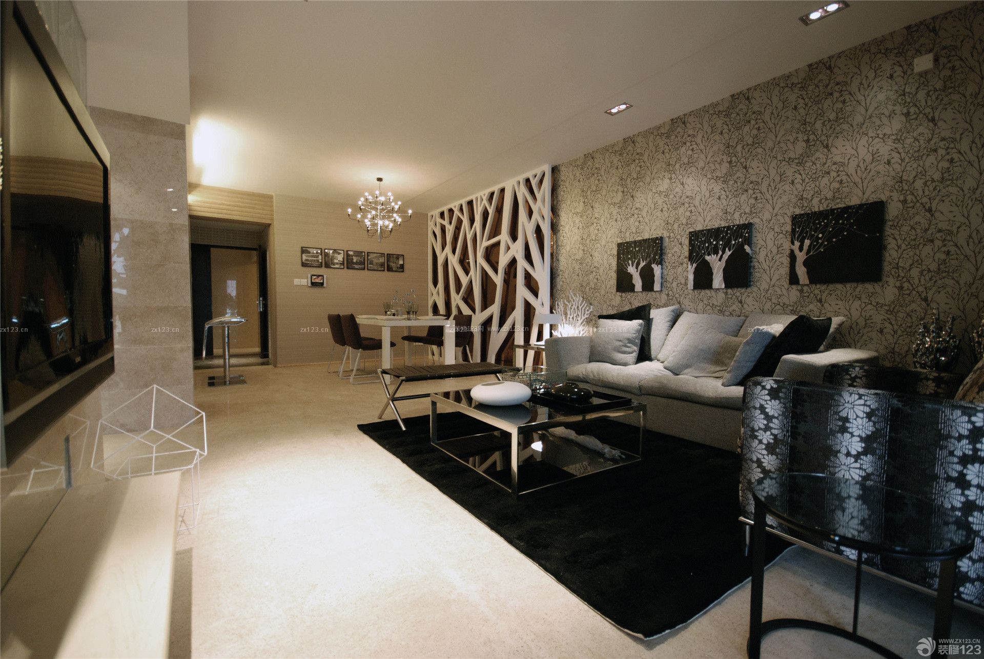 90平米小三室现代设计风格2014家装客厅效果图
