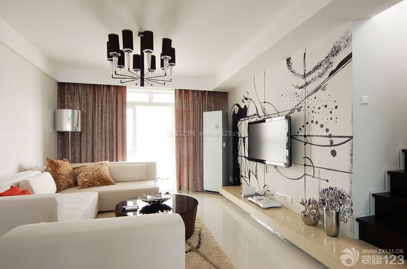 2014年90平两居室二室一厅电视背景墙装修图