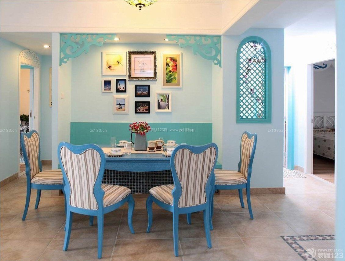 地中海风格50平单身公寓小户型餐厅背景墙装修图片