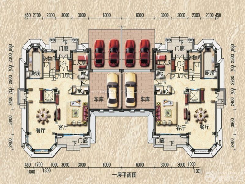 雙車庫農村一層小別墅戶型圖賞析