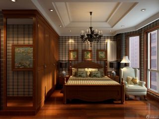 最新室内美式乡村风格卧室床头背景墙装修效果图