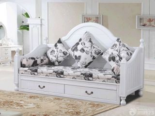 白色实木美式沙发床图片