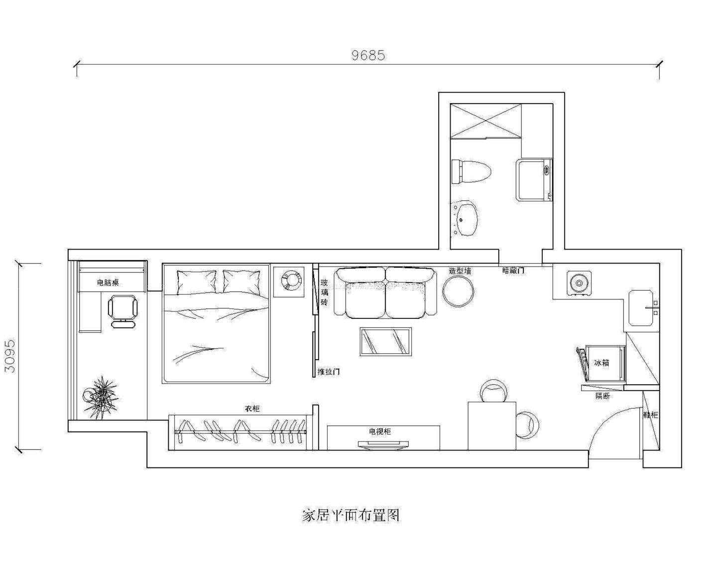 简约一室一厅公寓户型图