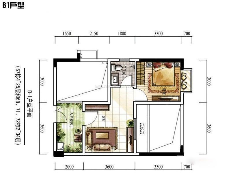 紧凑型39平方一室一厅户型图