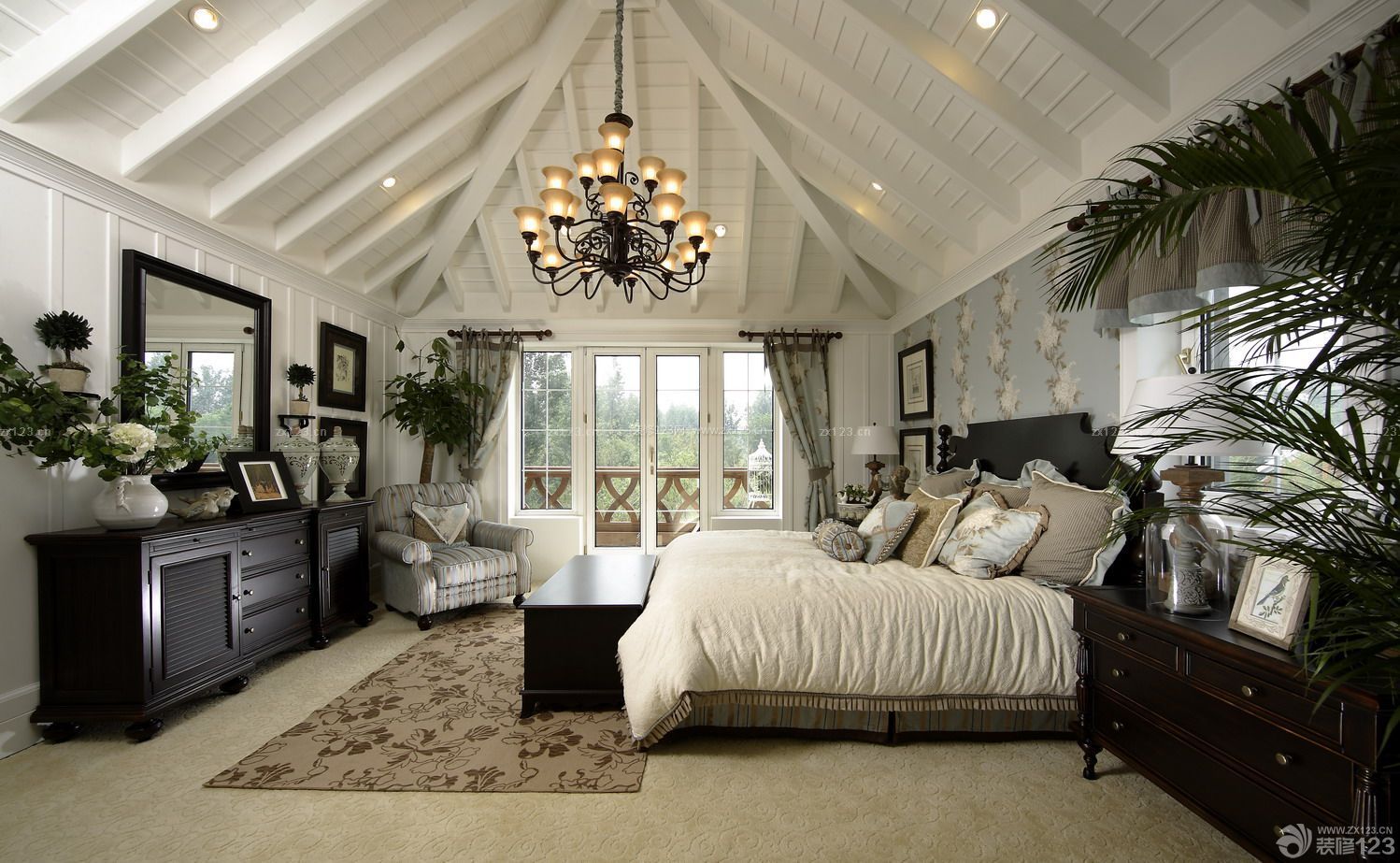 美式乡村风格别墅家庭卧室装修效果图片