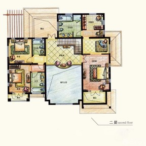 独栋豪华别墅第二层户型图
