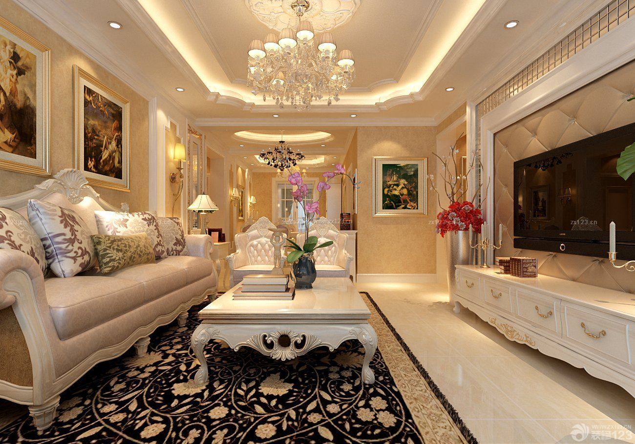 欧式装修样板间客厅家具效果图片