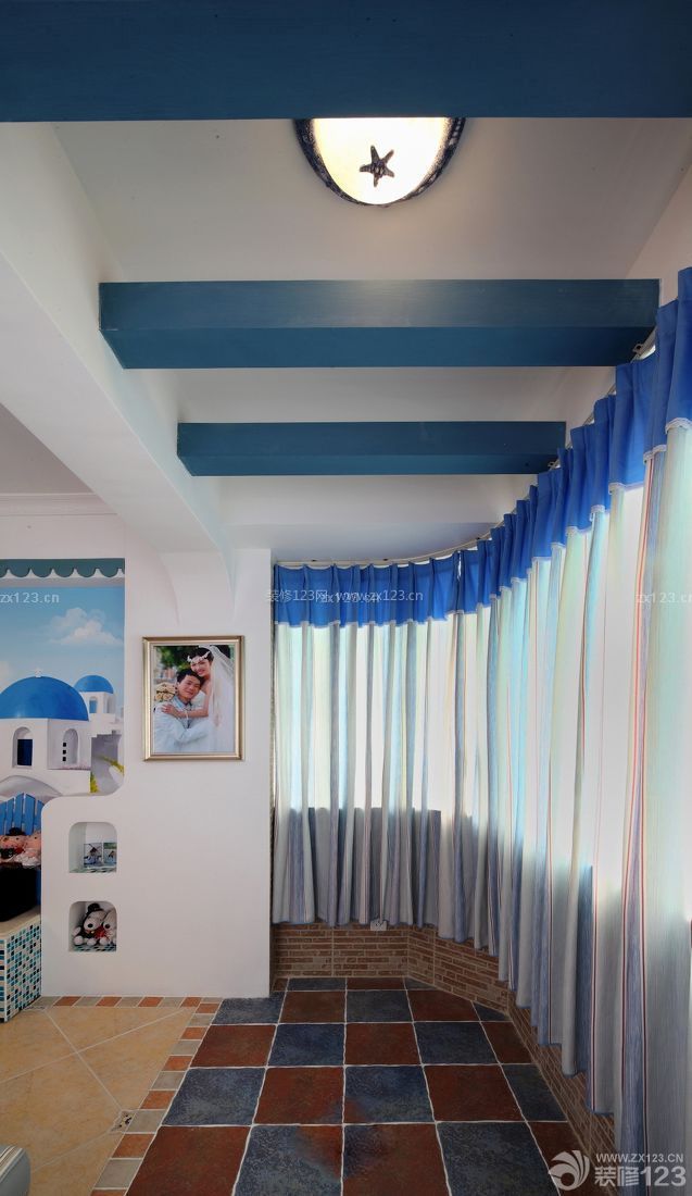室内阳台地中海风格窗帘装修实景图