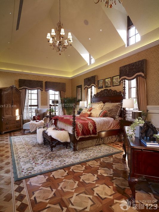 经典美式风格卧室双人床装修实景图