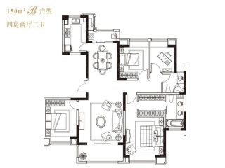 150平米四室两厅两卫户型图