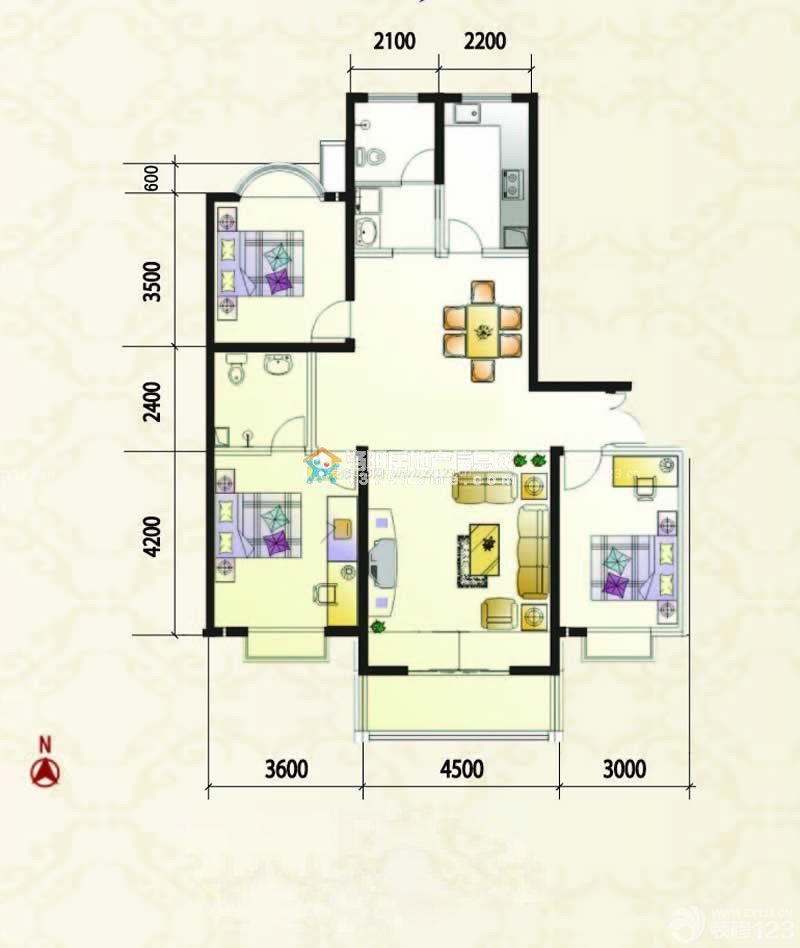 100平方三室两厅两卫户型图