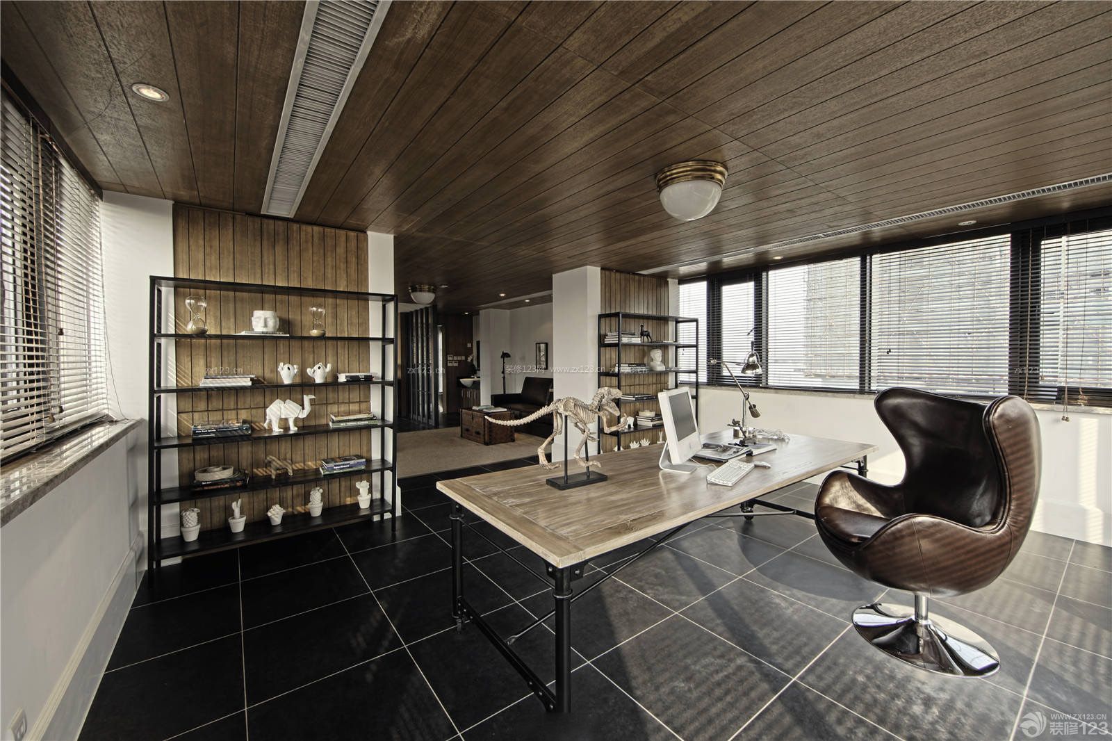 简约风格书房黑色地砖装修实景图