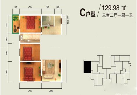 浔阳区129平米三居现代风格