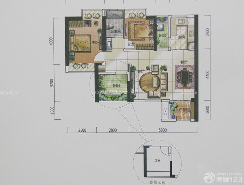 黃石現代風格108平米設計方案 三室一廳平面圖_裝信通網