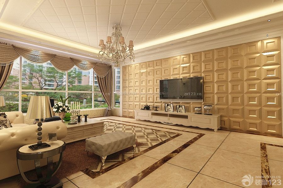 欧式风格客厅 客厅瓷砖拼花
