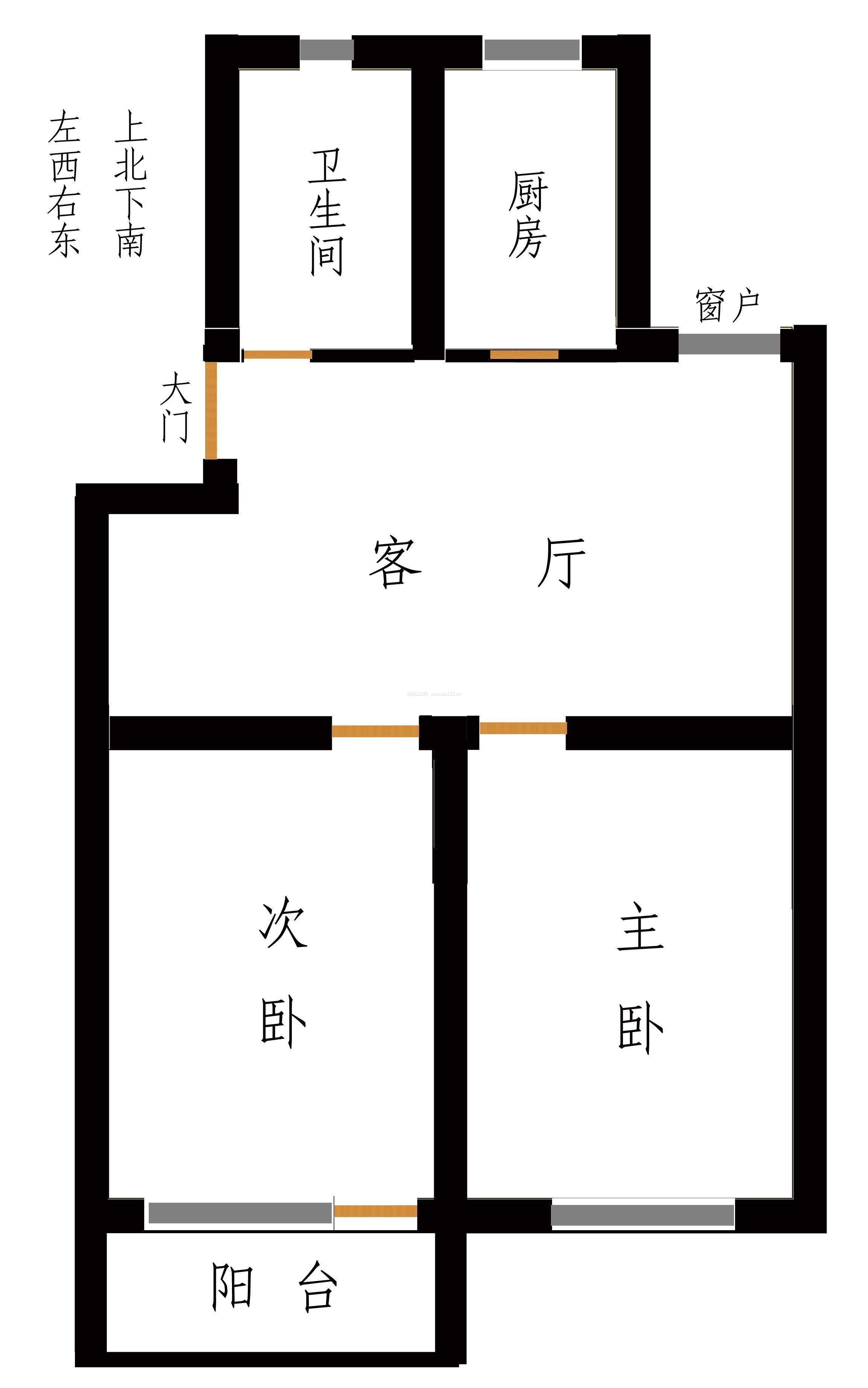 石家庄现代风格70平米设计方案 两室一厅平面图 