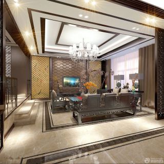 中式家装大客厅窗帘设计案例