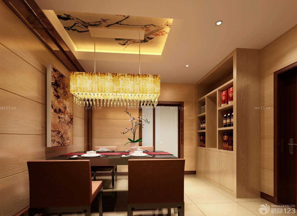 现代中式风格餐厅酒架装修图片