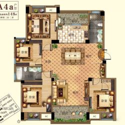 汇悦天地户型图7#楼A4a户型 4室 面积:148.00㎡