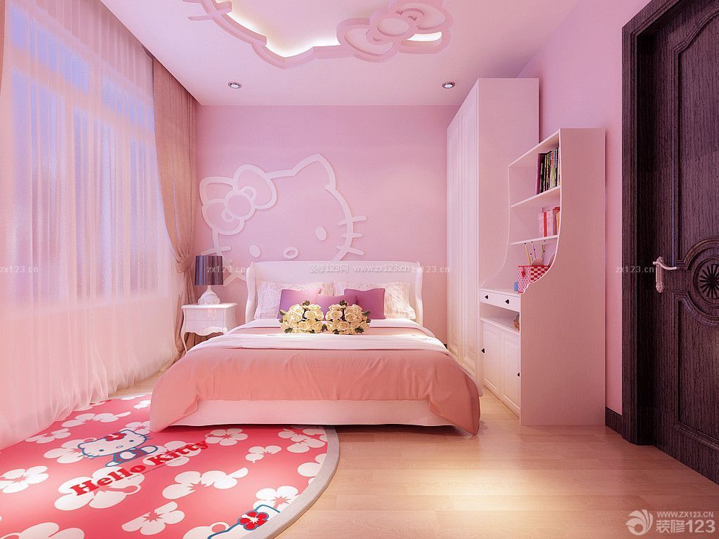 女生卧室粉色墙面装修效果图
