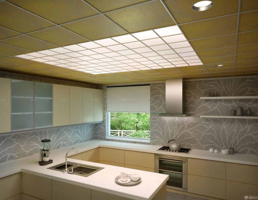最新90平米三室一厅厨房集成吊顶灯装修效果图