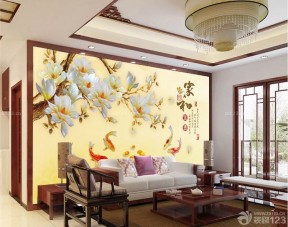 中式图案壁纸 房屋客厅 